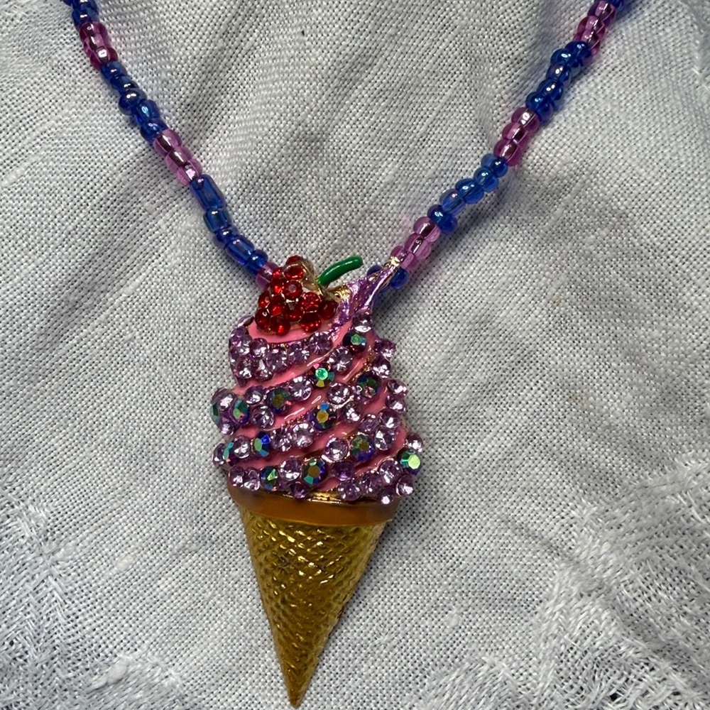 A Shiney Iridescent Ice Cream Sunday Pendant & Matching glass beaded Earrings